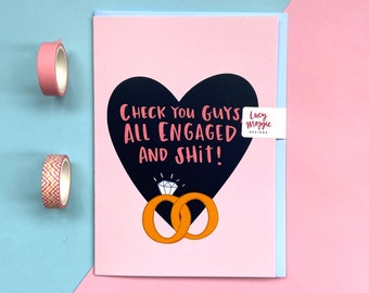 Engagement Card - Funny - Humour - Rude - Cheeky - Fiance - Fiancee - Congratulations - Marriage - Rings - Illustrated