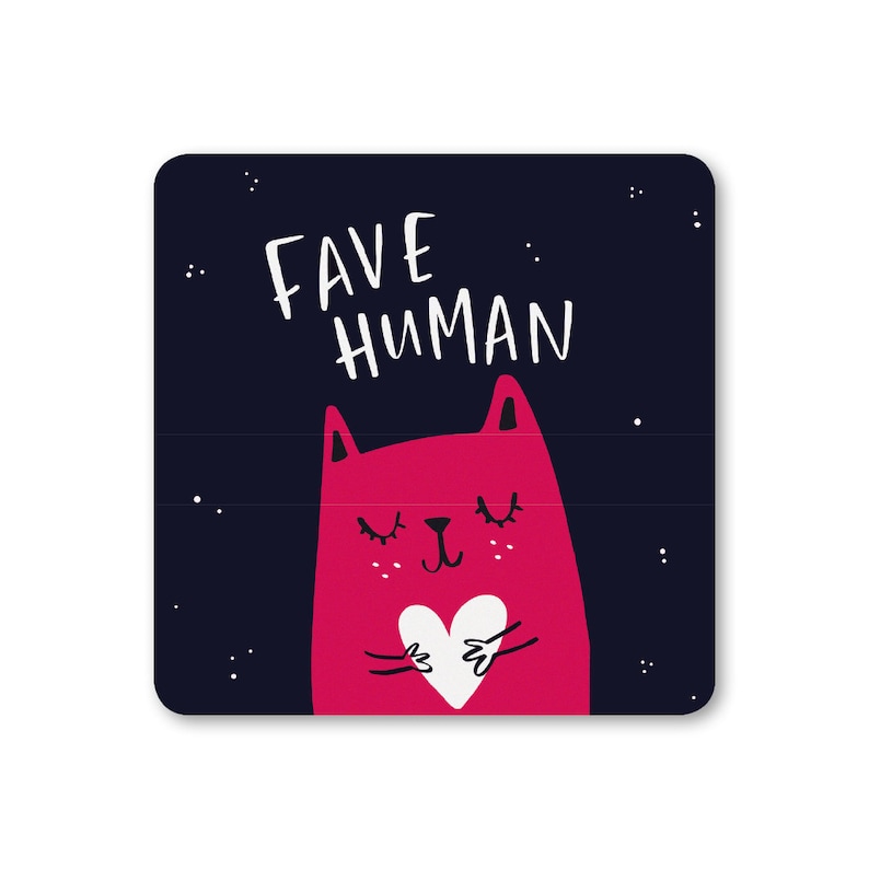 Pet Cat Illustration Cute Gift SECONDS SALE Fave Human Coaster Heart