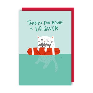 Carte de remerciement chat bouée de sauvetage - drôle - humour - mignon - chaton - animal de compagnie - alimentation du chat - illustrée - image 2