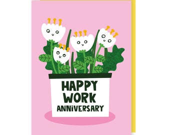 Carte d'anniversaire de travail heureux - fleurs - mignon - félicitations - bureau - félicitations - collègue