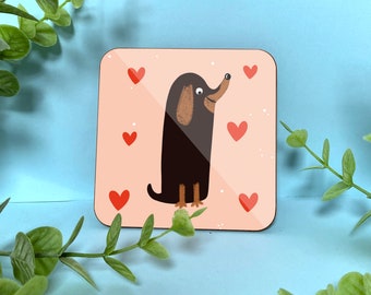 Sausage Dog Dachshund Coaster - Cute - Gift - Dog - Pet - Dacshund - Illustration