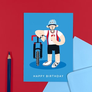 Carte d'anniversaire vélo bière - joyeux anniversaire - cycliste - homme - pour lui - alcool - sport - cyclisme