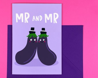 Mr and Mr Gay Wedding Card - Inspirational - Funny - Humour - Engagement - Cute - Aubergine - LGBTQ