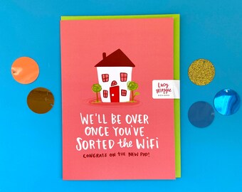 Carte Wi-Fi pour nouvelle maison - Humour - Illustrations - Nouvelle maison - Félicitations - Première maison - pendaison de crémaillère - Nouveau bloc-notes