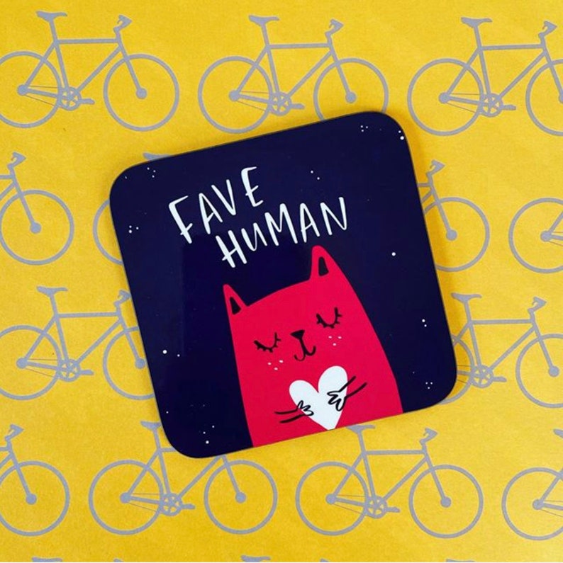 Pet Cat Illustration Cute Gift SECONDS SALE Fave Human Coaster Heart