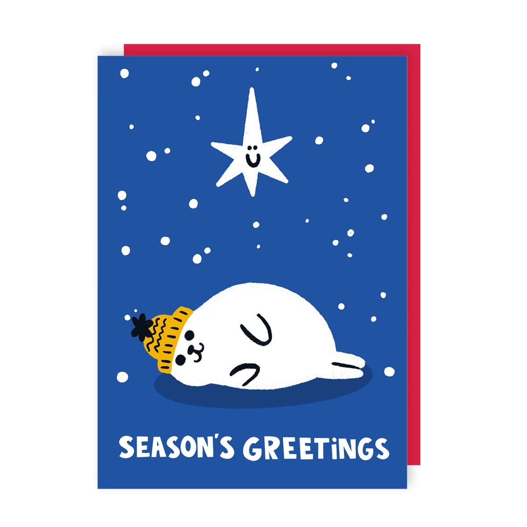 Seal Christmas Card Cute Illustrated Humour Animals Etsy