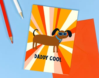 Papa cool carte de fête des pères - papa - chien - humour - drôle - papa - enfants - mignon - teckel - coloré