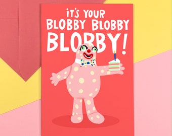 Mr Blobby Birthday Card - Funny - Humour - Character - Party - Celebration - Occasion