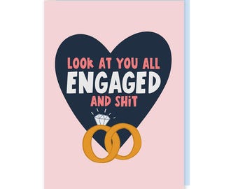 Engagement Card - Funny - Humour - Rude - Cheeky - Fiance - Fiancee - Congratulations - Marriage - Rings - Illustrated