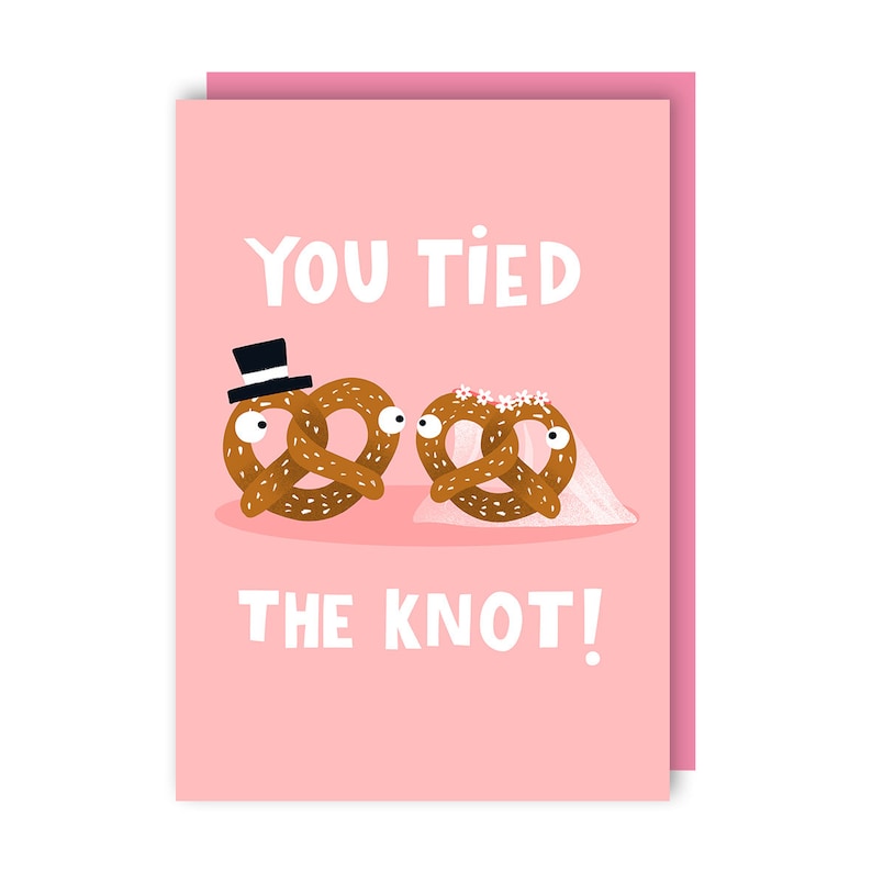 Pretzel Wedding Card Cute Married Engagement Illustrated Couple Congratulations Bride Groom Knot image 2