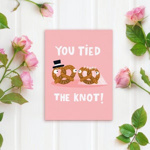 Pretzel Wedding Card Cute Married Engagement Illustrated Couple Congratulations Bride Groom Knot image 1