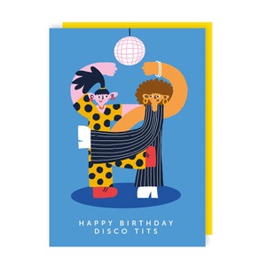 Carte d'anniversaire seins disco - fête - mignonne - illustration - drôle - humour - coquine - amour - meilleure amie - ami