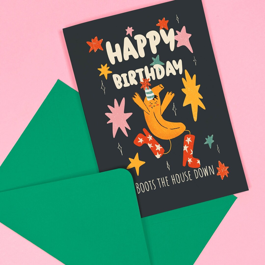 Boots the House Down Birthday Card Cute Funny Humour LGBTQ Fruit Queer ...
