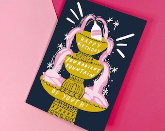 Fountain of Youth Card - Prosecco - Cute - Radiant - Birthday Card -  Humour - Funny - Occasion