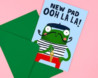 New Pad Card - Cute - New House - Housewarming - Frog - First Home - Congratulations - Keys - French - ooh la la