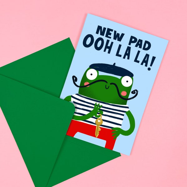 New Pad Card - Cute - New House - Housewarming - Frog - First Home - Congratulations - Keys - French - ooh la la