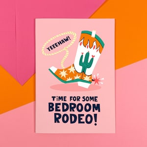 Carte de rodéo de chambre à coucher cowboy cowgirl - botte - Texas - coquine - drôle - saint valentin - anniversaire - amour - petit ami - petite amie - illustré