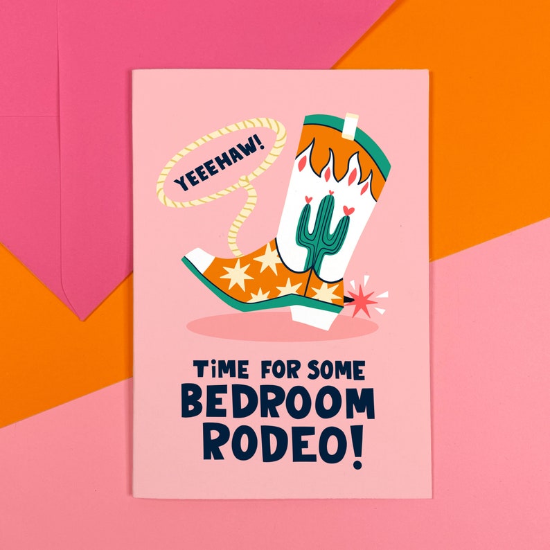 Carte de rodéo de chambre à coucher cowboy cowgirl - botte - Texas - coquine - drôle - saint valentin - anniversaire - amour - petit ami - petite amie - illustré image 1