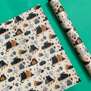 Halloween Cat Gift Wrap Wrapping Paper Present Birthday Kitten Cute Illustrated Child Kid Heart Funny Pet Spooky image 1