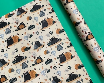 Emballage cadeau chat d'Halloween - papier cadeau - anniversaire - chaton - mignon - illustré - enfant - enfant - coeur - drôle - animal de compagnie - effrayant