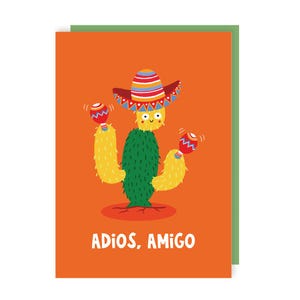 Carte de départ Adios - cactus - félicitations - vous partez - au revoir - illustrée