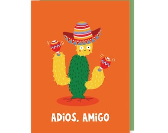 Carte de départ Adios - cactus - félicitations - vous partez - au revoir - illustrée