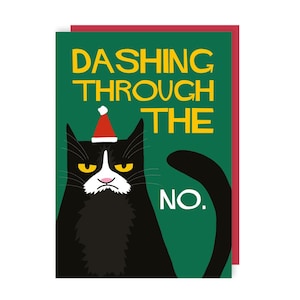 Se précipiter à travers la carte de Noël - Chat - Jeu de mots - Neige - Amusant - Festif - Chats - Humour - Mignon - Scrooge - Joyeux - Grincheux