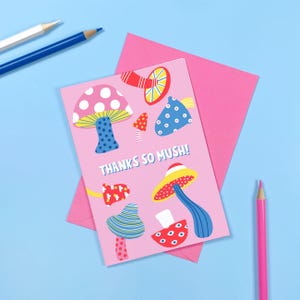 Carte Thanks So Mush - Champignons - Merci - Amusant - Humour - Mignon - Appréciation - Motifs - Champignon vénéneux - Plantes