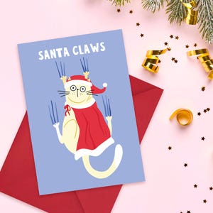 Santa Claws Christmas Card: Punny Cat Illustration