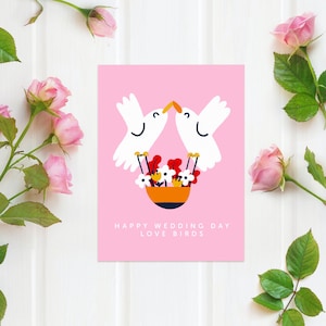Carte Love Birds - Mignonne - Drôle - Humour - Couple - Mariage - Félicitations - Marié - Célébration - Fleurs