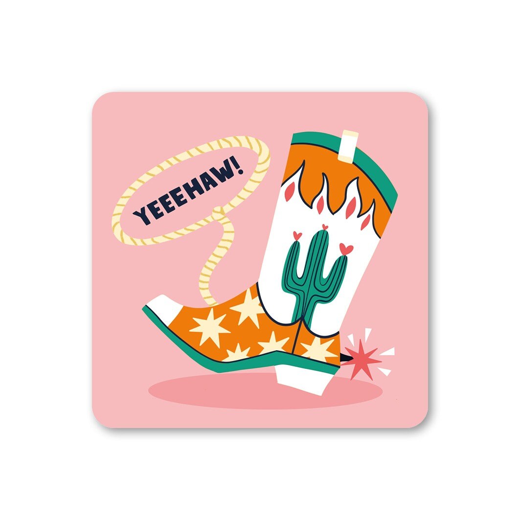 Rodeo Yeehaw Coaster - Funny - Humour - Cheeky - Gift - Cute - Cowgirl - Cowboy Boot - Cactus