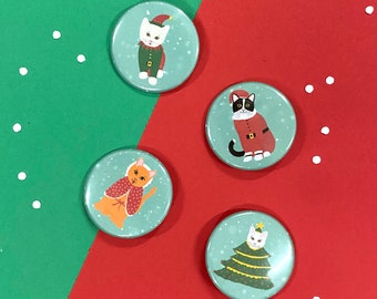 Christmas Cats Badge Set - Pet - Cute - Illustrated - Holidays