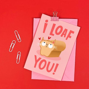 Carte de voeux - Saint Valentin - Anniversaire - Amour - Humour - Pain - Mignon - Nourriture - Chat image 1