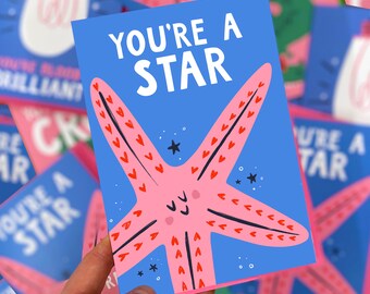 Starfish Greeting Card - Funny - Cute - Star - Thank You - Congratulations - Well Done - Celebration - Pun - Humour