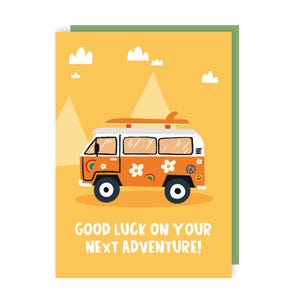 Carte de camping-car - nouvelle aventure - bonne chance - départ - au revoir - félicitations - illustré - drôle - nouveau travail - mignon