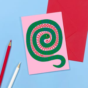 Carte de départ pour si longtemps - Serpent - Au revoir - Félicitations - Mignon - Illustrations - Drôle - Typographie - Nouveau travail