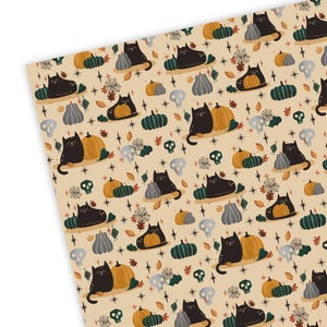 Halloween Cat Gift Wrap Wrapping Paper Present Birthday Kitten Cute Illustrated Child Kid Heart Funny Pet Spooky image 2