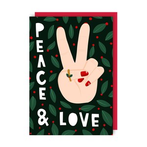 Peace and Love Christmas Card Funny Cute Illustrated Humour Hippy image 2