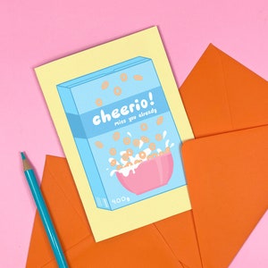 Carte de départ Cheerio - mignonne - céréales - collègue - ami de travail - illustrée