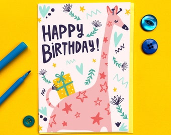 Giraffe Birthday Card - Funny - Cute - Animals - Kids - Cute - Present - Boy - Girl - Humour - Celebration - Party