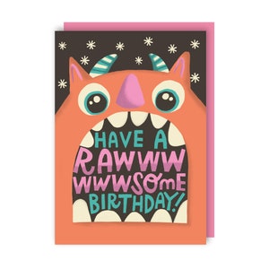 Carte d'anniversaire Rawsome - Amusante - Mignonne - Monstre - Animaux - Jeux de mots - Génial - Humour - Enfants - Rugissement image 2