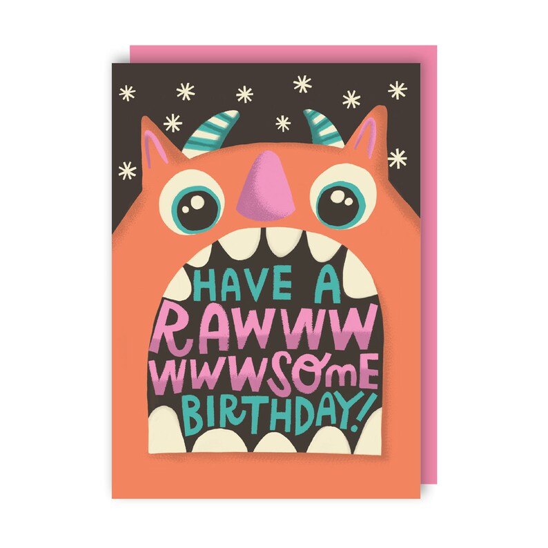 Carte d'anniversaire Rawsome - Amusante - Mignonne - Monstre - Animaux - Jeux de mots - Génial - Humour - Enfants - Rugissement image 2