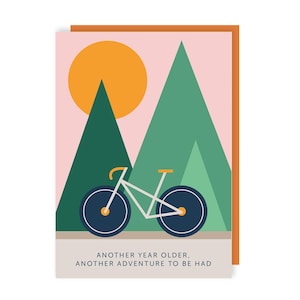 Carte d'anniversaire Another Adventure - Vélo - Montagnes - Plus âgé - Joyeux anniversaire - Cycliste - Art - Minimaliste - Design - Sport - Cyclisme