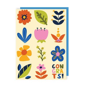 Carte florale illustrée de félicitations - Fleurs - Mignon - Félicitations - Mariage - Coloré