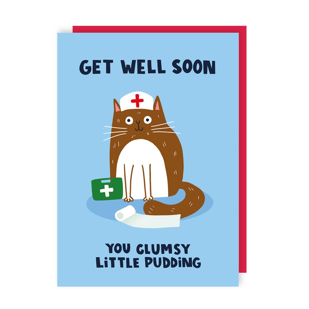 Clumsy Little Pudding Get Well Soon Card Cute Injury Sick Sympathy