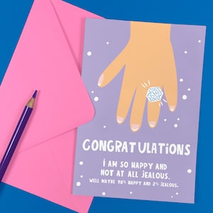 Jealous Wedding Card - Cute - Married - Engagement - Illustrated - Couple - Ring - Diamond - Congratulations - Happy - Funny - Humour