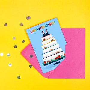 Gâteau de fierté carte de mariage - fiançailles - mignon - amour - LGBTQ - marié - couple - gay - arc-en-ciel - drôle - humour