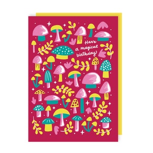 Carte d'anniversaire champignon magique - joyeux anniversaire - mignonne - plantes - fêter - floral - illustrée - magie image 2