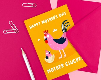 Carte mère Clucker - fête des mères - maman - humour - drôle - mignon - illustré - poulet - jeu de mots - coquin