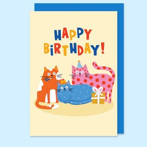 Cats Birthday Card - Funny - Cute - Party - Animals - Cat - Illustrated - Gift - Pets